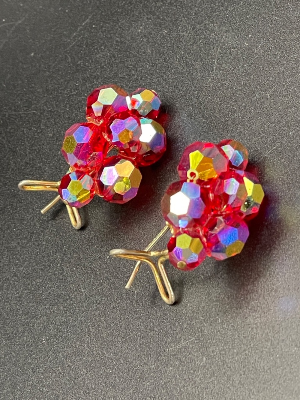 Vintage Judith McCann Wingback AB Red Crystal Earrings